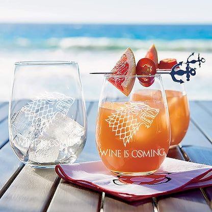 "Wine is Coming" Stemless Wine Glass - Perfect Christmas Gift for The Game of Thrones Fan