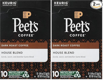 Peet's Coffee House K Cup Coffee Pods for Keurig Brewers, Dark Roast, 10 Pods, 4.4 oz (Pack of 2)