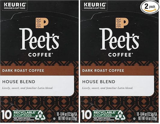Peet's Coffee House K Cup Coffee Pods for Keurig Brewers, Dark Roast, 10 Pods, 4.4 oz (Pack of 2)
