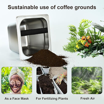 TECHSHARE Stainless Steel Knock Box, Square Espresso Knock Box, Large Capacity Coffee Knock Box, Easy to Clean Espresso Accessories for Home, Kitchen, Cafe, and More