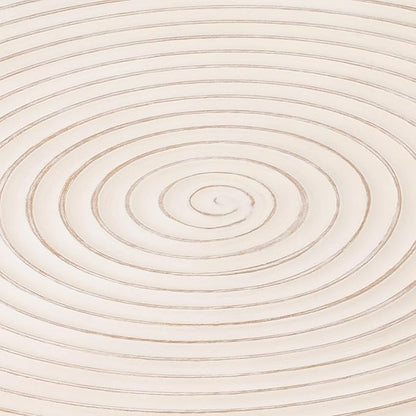 2-Piece Modern Farmhouse Living Room Coffee Table Set, Round Table Natural Finish with Handcrafted Wood Ring Motif, White