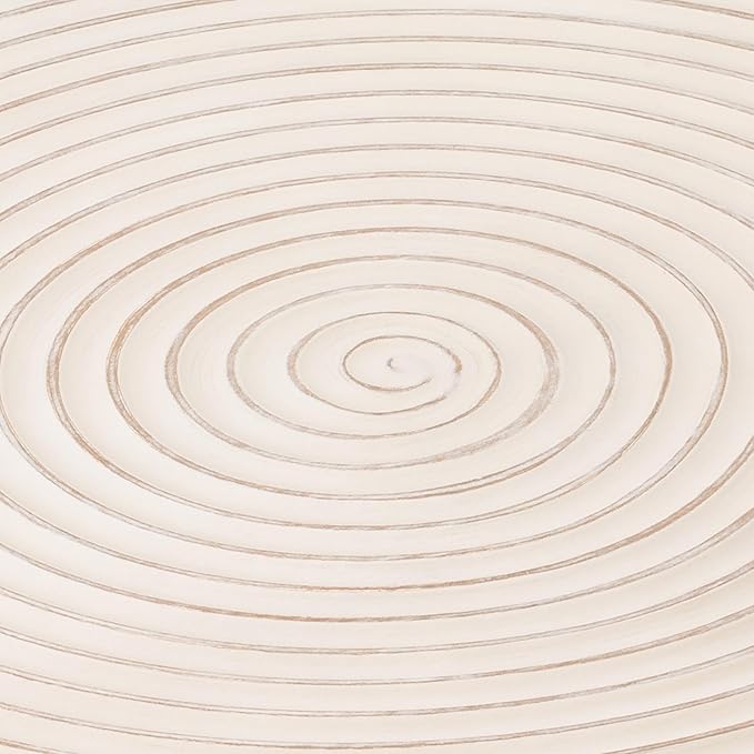 2-Piece Modern Farmhouse Living Room Coffee Table Set, Round Table Natural Finish with Handcrafted Wood Ring Motif, White