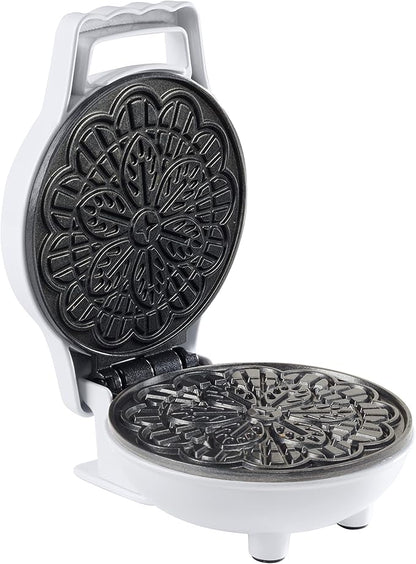 Mini Electric Pizzelle Maker- Makes 1 Personal Tiny Sized 4" Traditional Italian Waffle in Minutes- Nonstick Iron Press w Recipe Guide - Unique Dessert Cookie Treat or Housewarming Baking Gift for Her