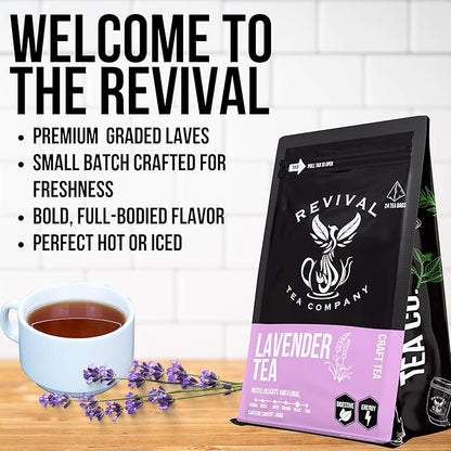 Revival Tea Company Lavender Tea - Black Tea Blend with Lavender Flowers - 24 Tea Bags