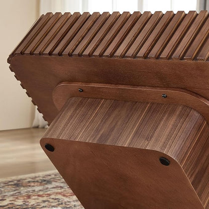 Square Wood Coffee Table for Living Room Modern Drum Wooden Fluted Handcraft Center Tea Cocktail Small Space, Easy Assembly 31.5" W x13.77 H Walnut