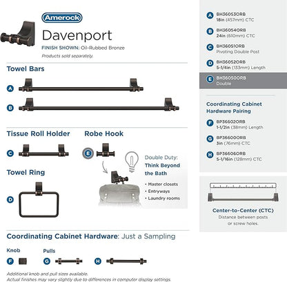 Amerock | Oil Rubbed Bronze | Davenport |Towel Bar | 18 inch (457 mm) | 4 Piece | Bathroom Accessories Set
