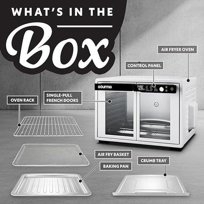 Gourmia French Door Digital Air Fryer Oven - XL 37QT Capacity, 12 Presets, FryForce 360° Tech, Dehydrate, Proof, Slow Cook, Fits 13” Pizza, 1700W, White