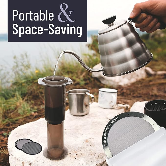Reusable Filter Set by Slimm Filter - 2 Piece, Stainless Steel Metal - 2x Mesh Metal Filters For AeroPress Coffee & Espresso Maker, with Complimentary Recipe Book - Brew Barista-Grade Coffee At Home