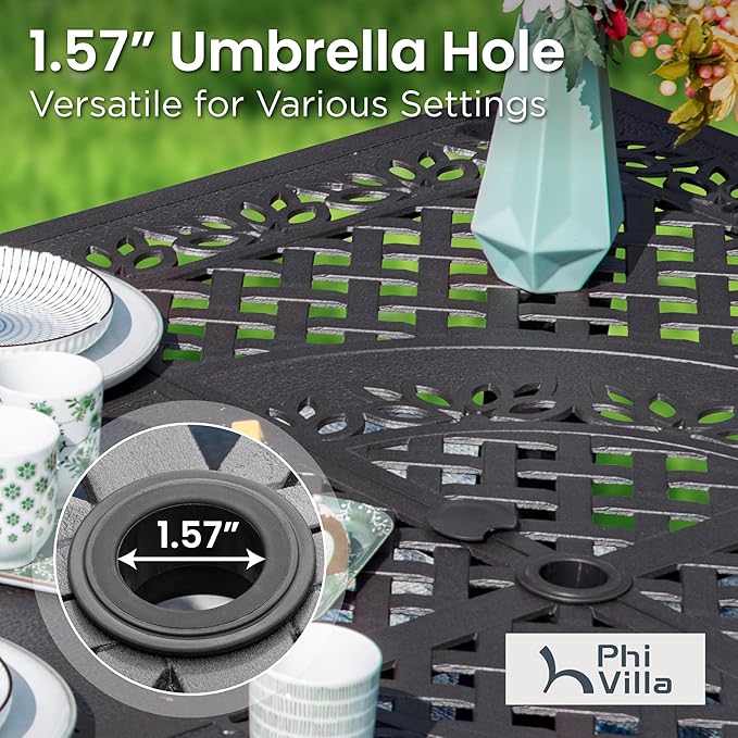 PHI VILLA Aluminum Patio Dining Tables for 8 Person, 53" Square Outdoor Table with 2.1" Umbrella Hole, Lawn Garden Tables for Outside All Weather