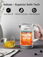 Load image into Gallery viewer, Sekaer Small Electric Tea Kettle Stainless Steel 0.8L Portable Travel Hot Water Boiler, Mini Electric Coffee Kettle with Auto Shut-Off &amp; Boil Dry Protection, Cordless Base &amp; White