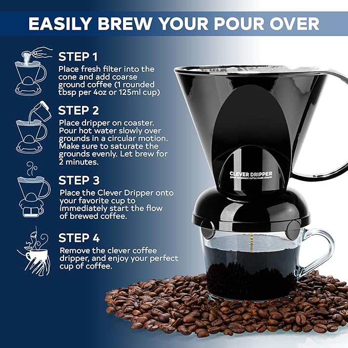 Clever Coffee Dripper and Filters, Large 18 oz (Black)| Barista's Choice| Safe BPA Free Plastic|Includes 100 Filters