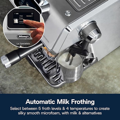De'Longhi La Specialista Touch Espresso Machine with Grinder & Milk Frother – Cold Brew & Iced Coffee Maker, Burr Grinder, 10 Drink Presets, Compact Bean to Cup, Award-Winning Italian Design