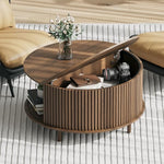 Load image into Gallery viewer, Round Coffee Table with Storage, Mid Century Modern Center Table with Sliding Cabinet Door, Fluted Dining Table for Living Room, Home Small Space, 31.5", Walnut
