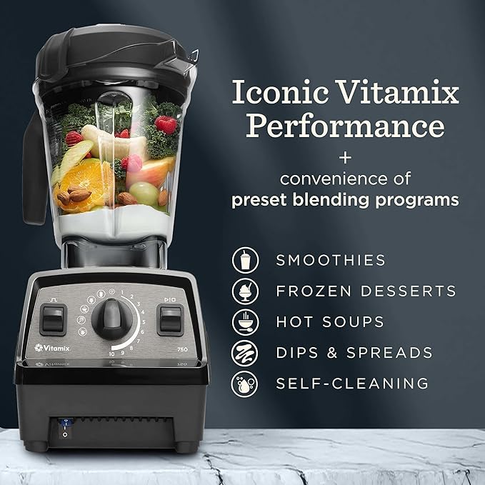 Vitamix Propel Series 750 Blender with Four Blending Programs, Self-Cleaning Program, Professional-Grade Blender for Smoothies, Soups and More, Stainless-Steel Blades, 64 Oz Container, White