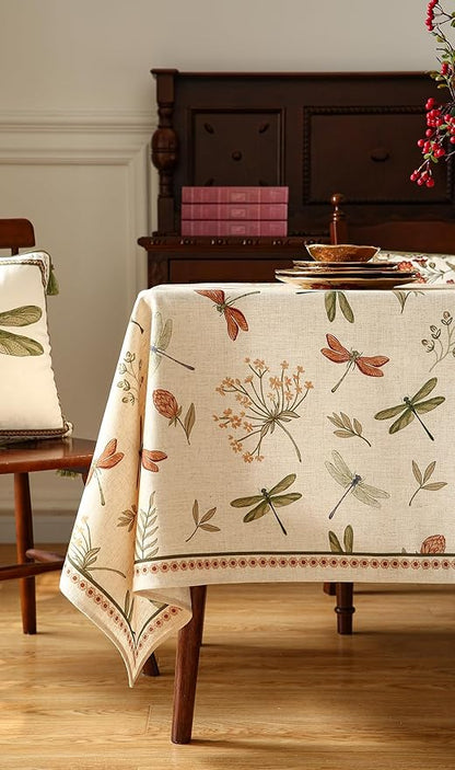 Designer Floral Linen Small Rectangular Tablecloth,French Off White Elegant Table Cloth,Washable Home Decor Tablecloths for Dining Thanksgiving Kitchen Christmas,55"*71"-Grace B