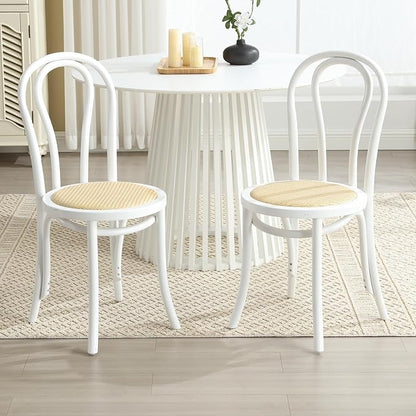 Kmax Vintage Dining Chairs Set of 4, Thonet Soild Wood Rattan Kitchen Chairs Armless French Country Dining Chairs for Wedding Hotel Dessert Shop Cafe, White