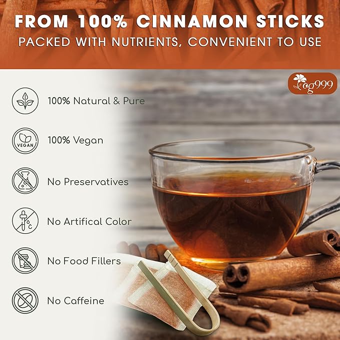 TOG999 Cinnamon Tea, 35 Tea Bags, Pure Ceylon Cinnamon, Natural & Vegan, Caffeine Free, Gluten Free, Herbal Tea