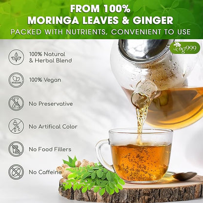 TOG999, Permium Moringa Ginger Herbal Tea – 120 Tea Bags – Caffeine-Free, Smooth & Warming Blend – Pure Ingredients, Sustainably Sourced. No Sugar. No Gluten. Vegan.
