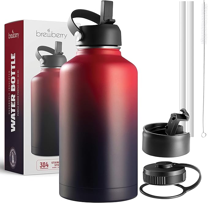 Stainless Steel Insulated Water Bottle and Travel Mug for Hot and Cold Beverages, Wide Mouth, Double Wall Insulated Hydration Sports Water Bottle for Hiking, Biking, Outdoor, 64 OZ BPA Free