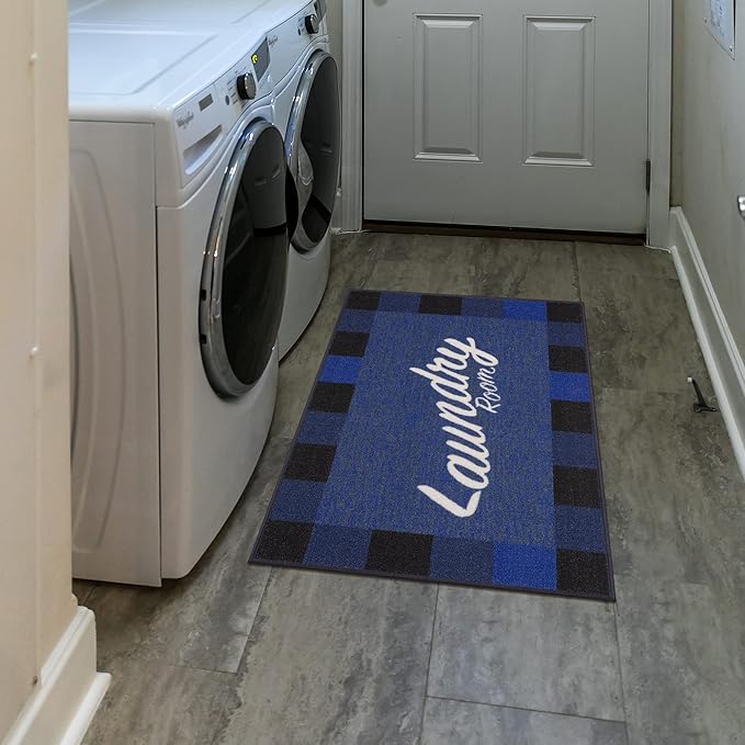 Ottomanson 26" x 35" Laundry Room Rug - Non-Slip Mat for Laundry & Mudroom - Durable, Stain-Resistant, and Easy to Clean - Perfect for High-Traffic Areas - Runner Rug for Entryway Bathroom, Navy