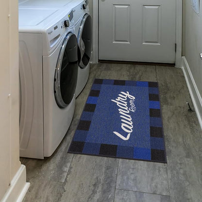 Ottomanson 26" x 35" Laundry Room Rug - Non-Slip Mat for Laundry & Mudroom - Durable, Stain-Resistant, and Easy to Clean - Perfect for High-Traffic Areas - Runner Rug for Entryway Bathroom, Navy