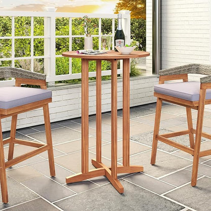 Tangkula Outdoor Acacia Wood Bar Table, 39" Patio Bar Height Round Table with Slatted Tabletop, High Top Bistro Dining Table, Pub Height Round Table for Garden, Deck, Porch and Yard