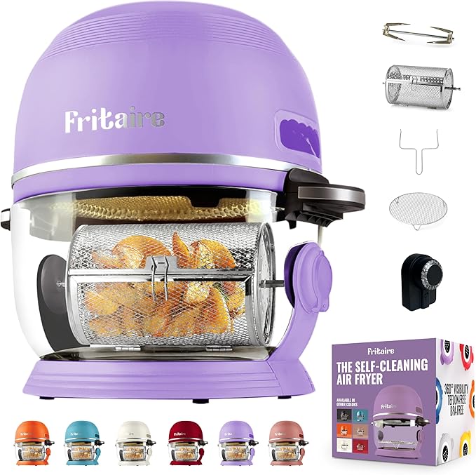 Non Toxic Air Fryer™ - Glass AirFryer 5 Quart w/ 360 Visibility, Self-Cleaning, 400F Vortex Air Fryer for Even Cooking, BPA-Free Teflon Free, 6-in-1 Functions, Rotisserie, Roast, Bake, Lavender