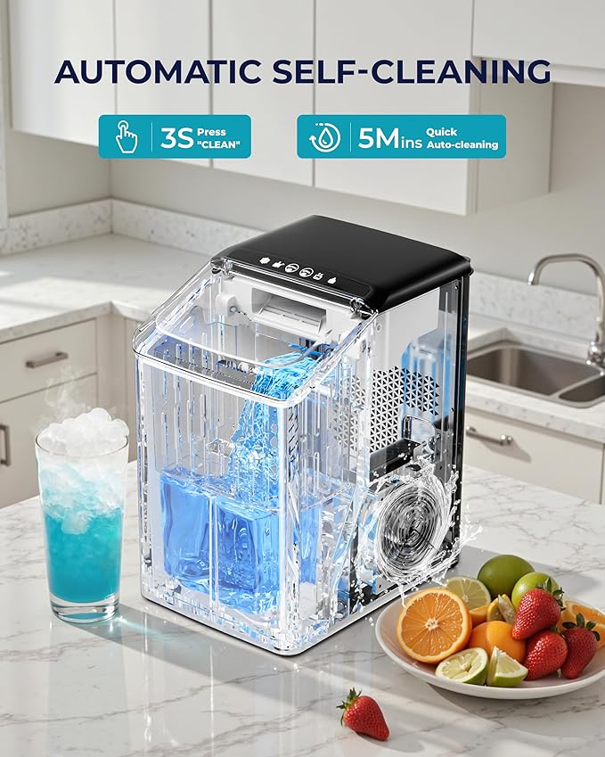 EUHOMY Nugget Ice Maker Countertop, Max 40lbs/Day, Auto-Cleaning, 2Qt Reservoir, Compact Sonic Ice Maker with 2.5lbs Basket and Scoop, Soft Chewable Nugget Ice for Home/Party/RV/Camping (Stainless)