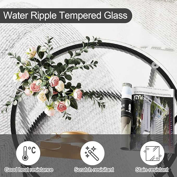 aboxoo Gold Nesting Coffee Table Set of 2, Small Glass Round Nesting Tables for Living Room Bedroom, Accent Tea Table with Black Metal Frame Modern Industrial Simple