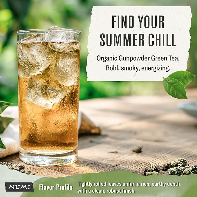 Numi Organic Gunpowder Green Tea, 100 Tea Bags, Full-Bodied & Gently Rolled Chinese Green Tea, Caffeinated