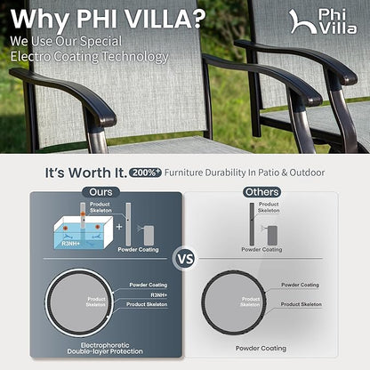 PHI VILLA Outdoor Swivel Patio Bar Stools Set of 4, 30 Inch Bar Height Tall Patio Chairs with Back & Armrest, Durable Textilene Fabric in Grey for Deck Lawn Garden