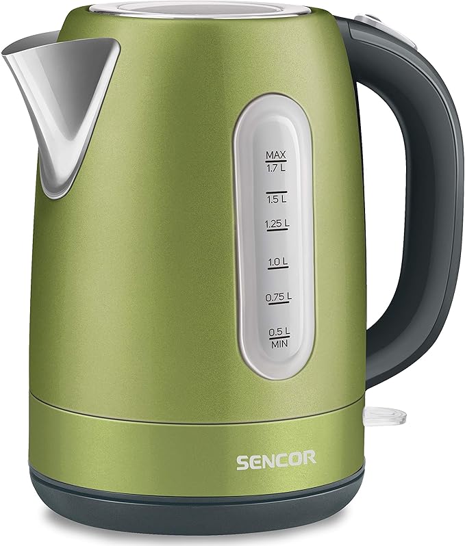 Sencor SWK1770GG 1.7L Stainless Steel Electric Kettle with Lid Safety Lock, Light Green