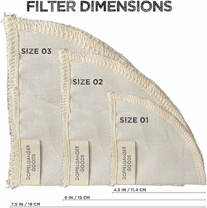 (2-Pack) Reusable Organic Cotton Filters for Hario V60 and Origami Style Pourover Coffee Filters, Ceramic Cup, Glass, Plastic Dripper (Size 01, 1-2 Cups)