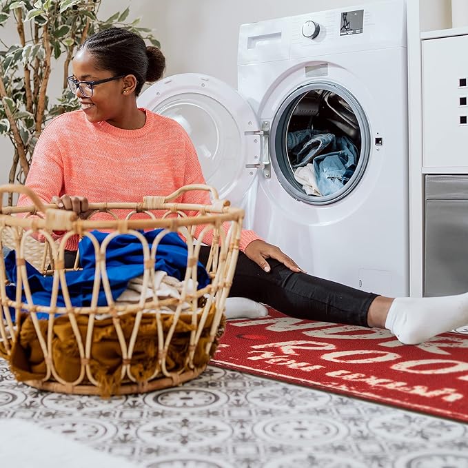 Ottomanson 20" x 59" Laundry Room Rug - Non-Slip Mat for Laundry & Mudroom - Durable, Stain-Resistant, and Easy to Clean - Perfect for High-Traffic Areas - Runner Rug for Entryway Bathroom, Red
