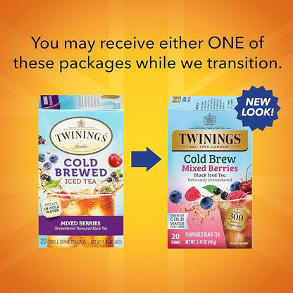 Twinings Mixed Berries Cold Brew Iced Tea Bags, 20 Count (Pack of 6), Unsweetened Flavoured Black Tea, Caffeinated, 120 Teabags