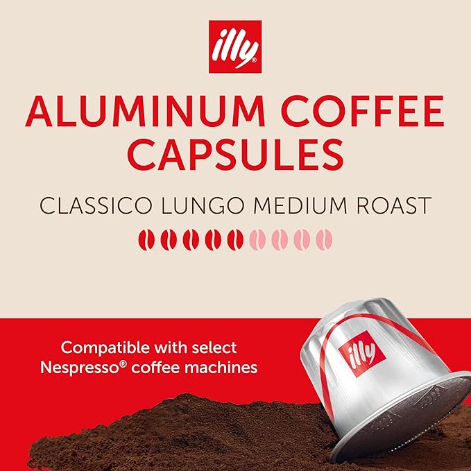 illy Aluminum Espresso Capsules - Compatible with Nespresso Machines - Classico Lungo Roast Coffee - Mild & Balanced - Notes Of Caramel, Orange Blossom & Jasmine - 10 Count (Pack of 10)