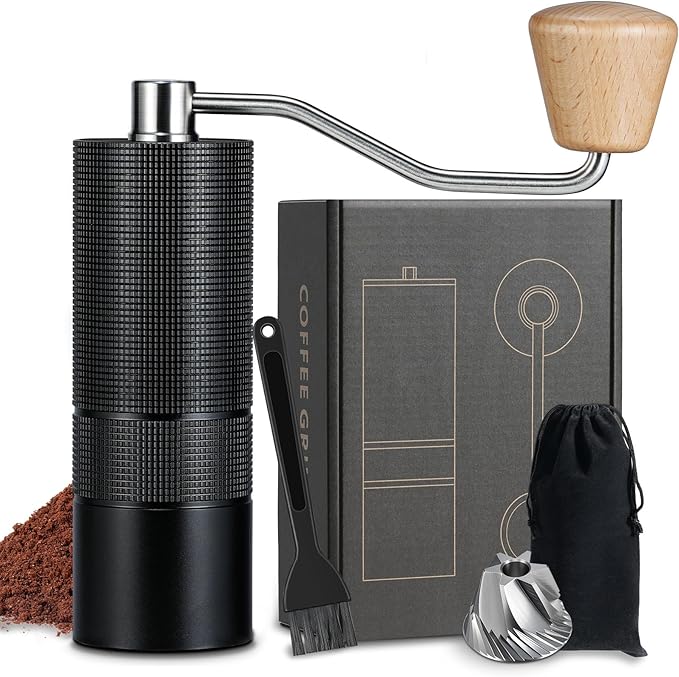 Manual Coffee Grinder, 420 Stainless Steel Conical Burr Hand Coffee Bean Grinder, Adjustable Grind Setting For Espresso, Pour Over, French Press (Black)