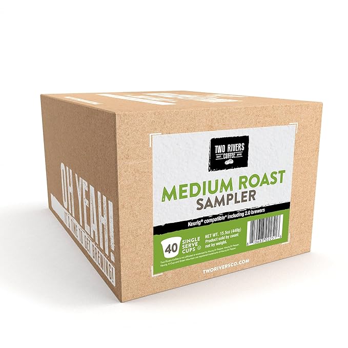 Two Rivers Coffee Medium Roast Coffee Pods, Compatible with K Cup Brewers Including 2.0, Assorted Variety Sampler Pack, 40 Count