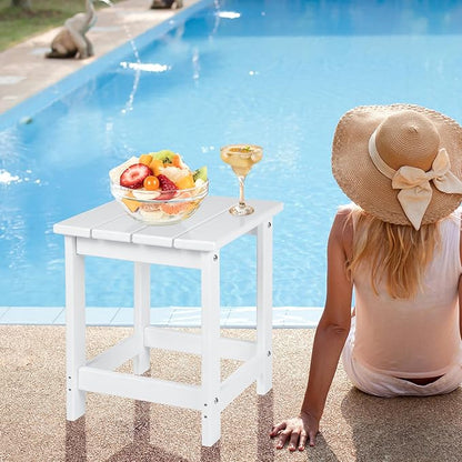 LZRS Adirondack Square Outdoor Side Table for Patio, Pool Composite Patio Table,HDPE End Tables for Backyard,Pool, Indoor Companion, Easy Maintenance & Weather Resistant(White)