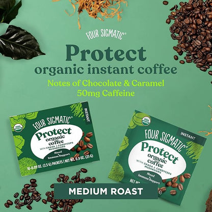 Organic Instant Coffee Powder by Four Sigmatic | Arabica Instant Coffee Singles with Cordyceps, Chaga and Eleuthero | Mushroom Coffee Instant Mix for Better Focus and Immune Support | 10 Packets