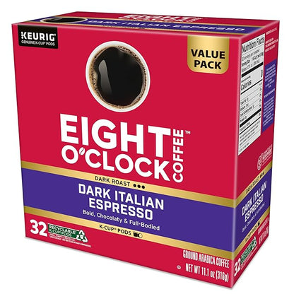 Eight O'Clock Coffee Dark Italian Espresso Coffee, Keurig Single Serve K-Cup Pods, Dark Roast, 32 Count