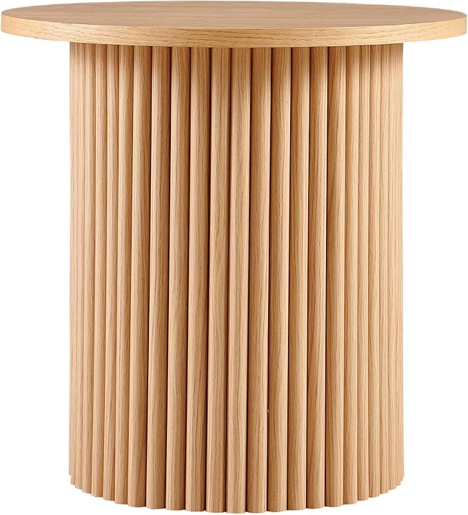 NORDICANA Nesting Round Coffee Table Set of 2, Boho 2 Piece Side Table End Table Set for Living Room Bedroom, Manufactured Wood Top with Oak Veneer