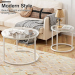 Load image into Gallery viewer, aboxoo White Nesting Glass Table Set of 2, Small Glass Round Nesting Tables for Living Room Bedroom, Accent Tea Table with Metal Frame Modern Industrial Simple