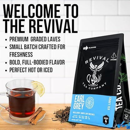 Revival Tea Company Earl Grey Tea - Black Tea Blend with Bergamot and Cornflower Petals - 24 Tea Bags