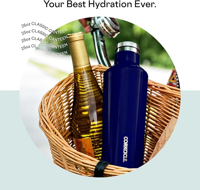 Corkcicle Classic Canteen Insulated Tumbler, Gloss Powder Blue, 25 oz – Reusable Water Bottle Keeps Beverages Cold for 25 Hours & Hot 12 Hours – Cupholder Friendly Tumbler with Screw-On Cap