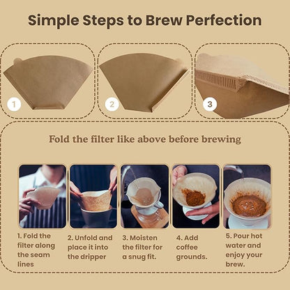 #4 Coffee Filters, 100 Count, Fits Ninja and Cuisinart 8-12 Cup Coffee Makers, Natural Unbleached Paper, No Blowout Design, Compatible with Pour Over Cones