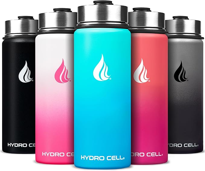 HYDRO CELL Stainless Steel Insulated Water Bottle with Straw - For Cold & Hot Drinks - Metal Vacuum Flask with Screw Cap and Modern Leakproof Sport Thermos for Adults (Teal/Blue 18oz)
