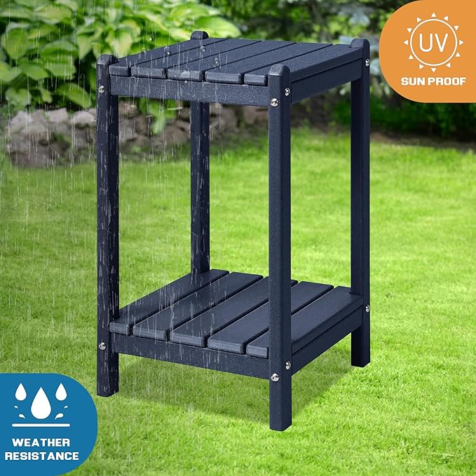 LZRS 24" Double Adirondack Outdoor Side Table, Pool Composite Patio Table,HDPE End Tables for Backyard,Pool, Indoor Companion, Easy Maintenance & Weather Resistant(Navy Blue)