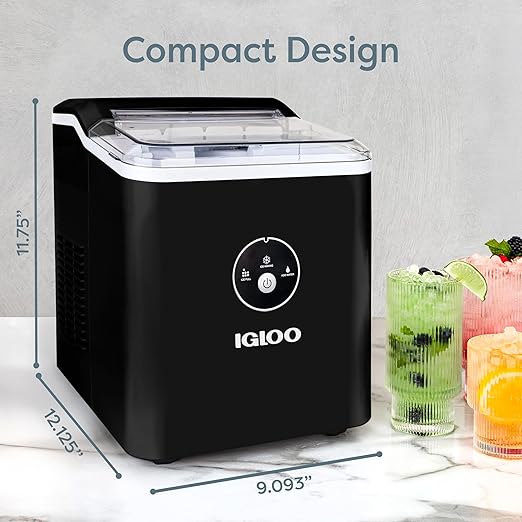 Igloo Countertop Nugget Ice Maker, Produces 30 Pounds Daily First Batch in 8 Minutes, 1.75-Capacity Removable Basket and 1.5-Quart Water Tank, Automatic Cleaning, Black