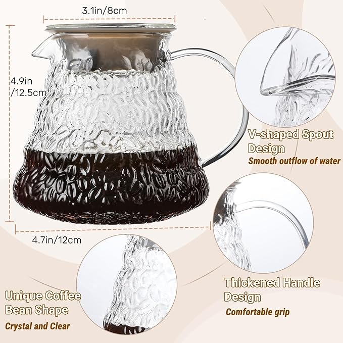Clear Glass Coffee Server Pot for Drip Coffee Maker, 600ml/20oz Standard Glass Coffee Carafe with Lid, Coffee Pot for Manual Pour Over Coffee Maker